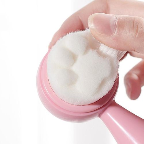 Double Side Silicone Face Wash Scrub Brush with Soft Bristles for Massaging Skin Care Makeup Removal - Pink