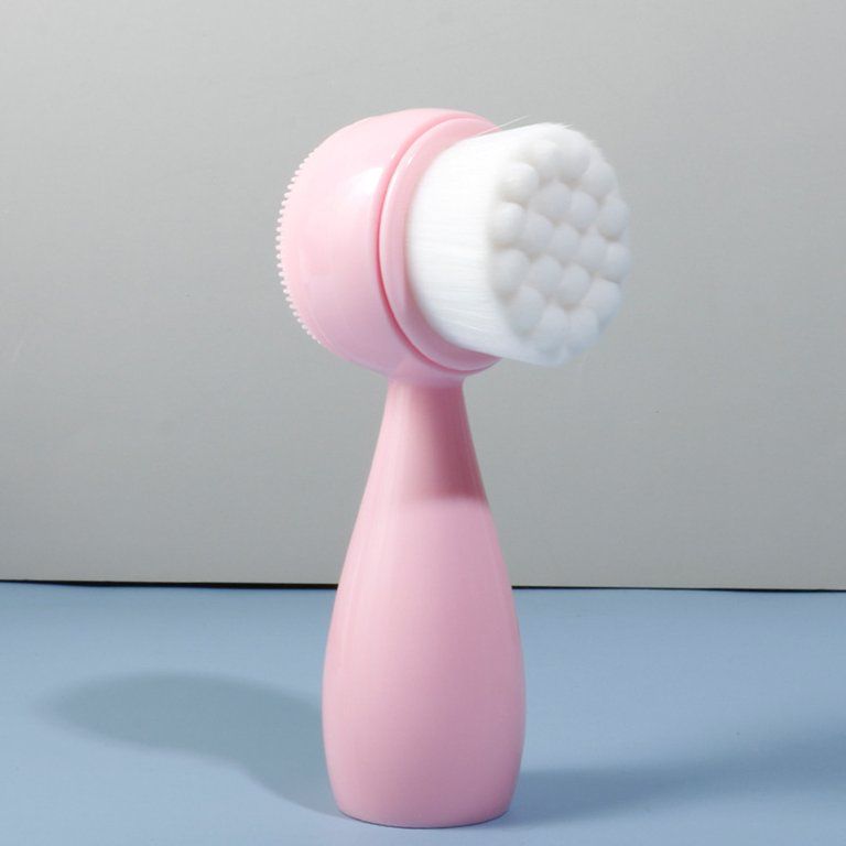 Double Side Silicone Face Wash Scrub Brush with Soft Bristles for Massaging Skin Care Makeup Removal - Pink
