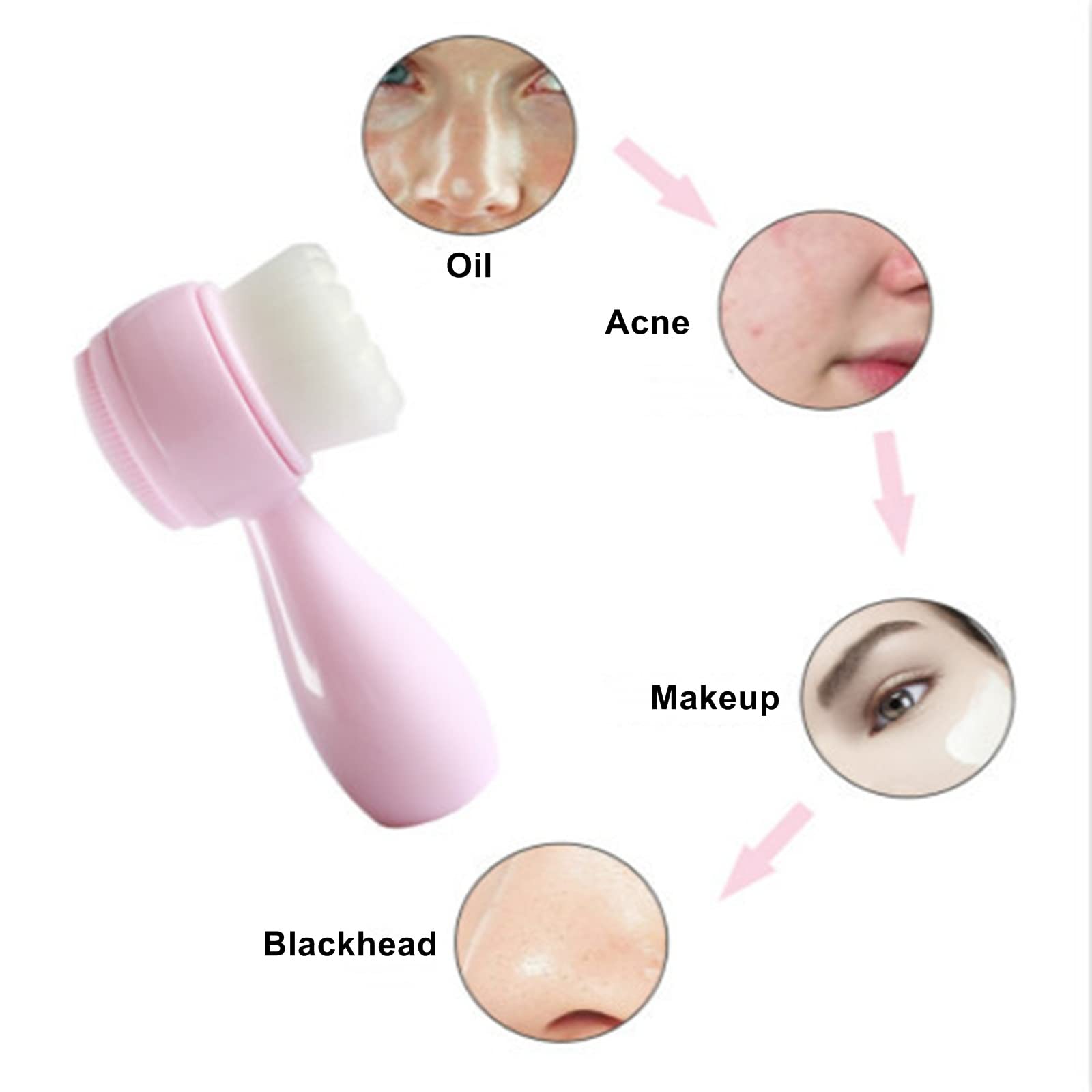 Double Side Silicone Face Wash Scrub Brush with Soft Bristles for Massaging Skin Care Makeup Removal - Pink