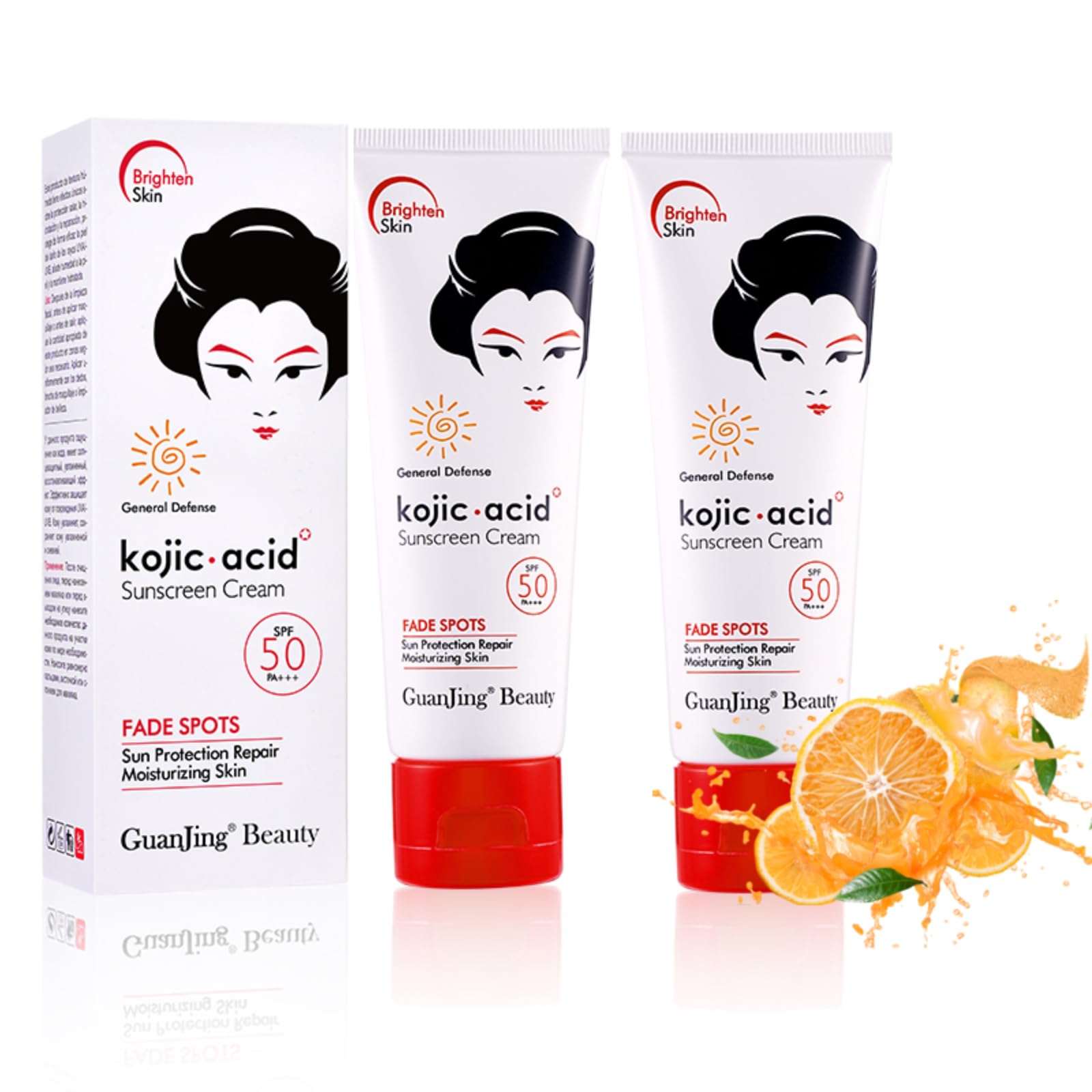 Kojic Acid Sunscreen Cream, SPF 50 PA+++, Sunscreen Cream Sun Protection Repair Moisturising Skin for Face and Body, 80 g