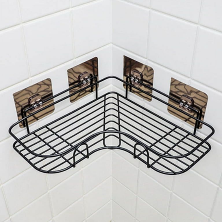 Adhesive Corner Bathroom Shelf Storage Wall Mounted Shower Caddy Shelf Organizer for Kitchen Toilet Metal Rustproof No Drilling