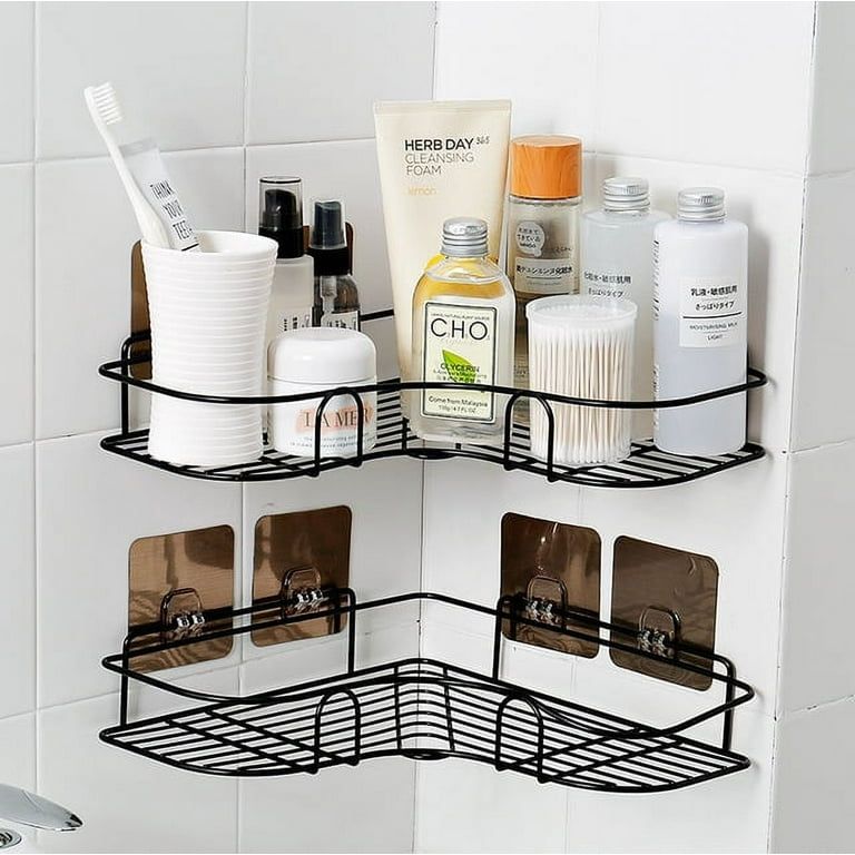 Adhesive Corner Bathroom Shelf Storage Wall Mounted Shower Caddy Shelf Organizer for Kitchen Toilet Metal Rustproof No Drilling
