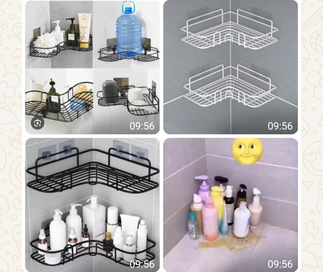 Adhesive Corner Bathroom Shelf Storage Wall Mounted Shower Caddy Shelf Organizer for Kitchen Toilet Metal Rustproof No Drilling