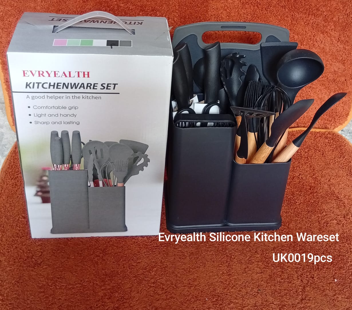 19 PCs Black Silicone Cooking Utensils, Non-stick Kitchen Utensil Set, Wooden Handle Non Toxic BPA Free