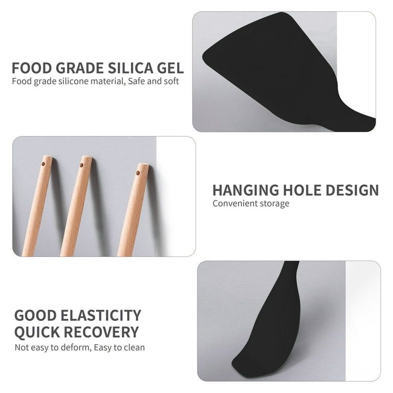 19 PCs Black Silicone Cooking Utensils, Non-stick Kitchen Utensil Set, Wooden Handle Non Toxic BPA Free