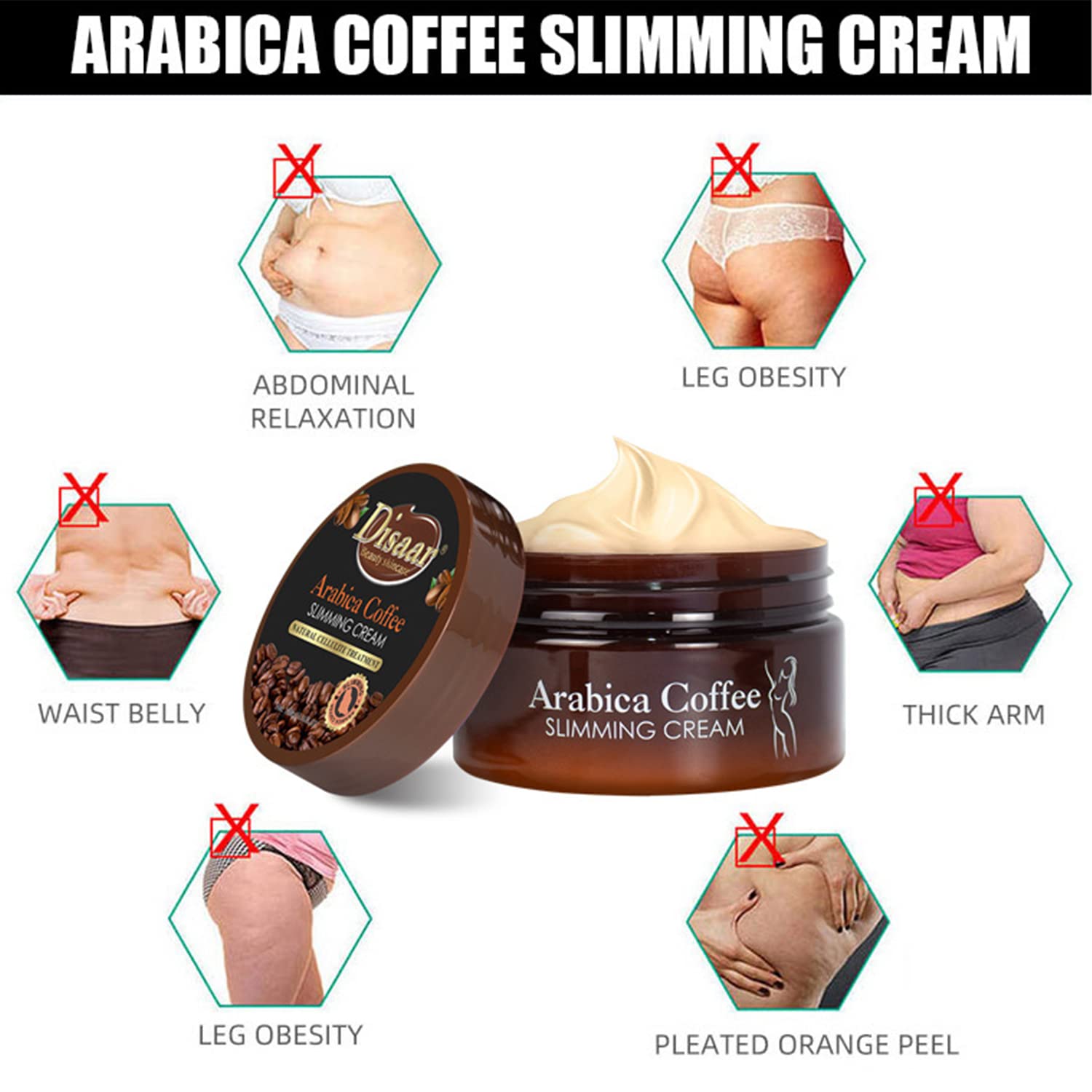 DISAAR Beauty Arabica Coffee Slimming Cream Cellulite Treatment Weight Loss Burner 120ml