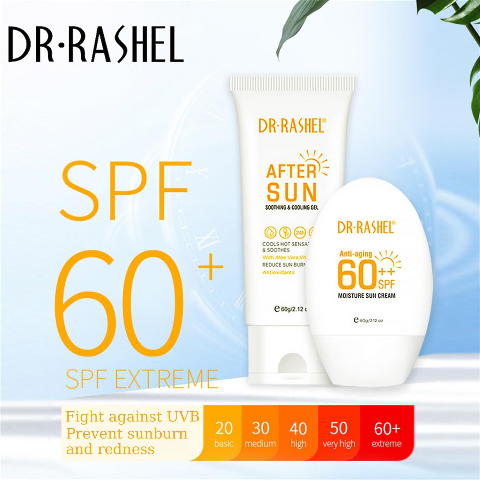 Dr Rashel Sunscreen SPF 60++, Travel Size Sunscreen Sun Protection Kit - Anti Aging Moisture Sun Cream, After Sun Smoothing & Cooling Gel, Face & Body Sunscreen Lotion, Beach Essentials for Women