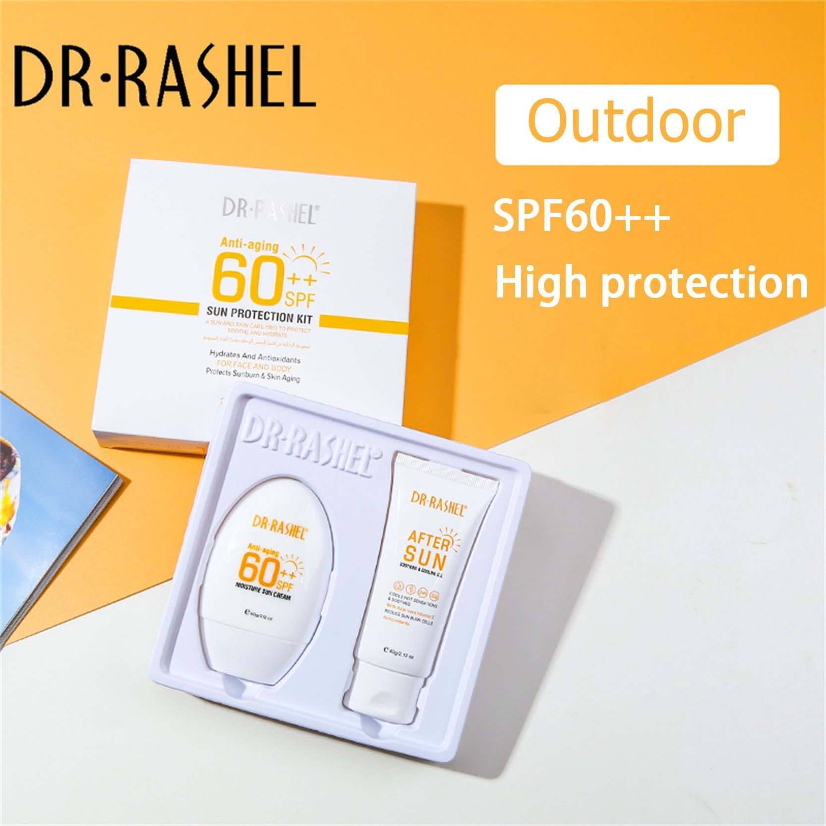 Dr Rashel Sunscreen SPF 60++, Travel Size Sunscreen Sun Protection Kit - Anti Aging Moisture Sun Cream, After Sun Smoothing & Cooling Gel, Face & Body Sunscreen Lotion, Beach Essentials for Women