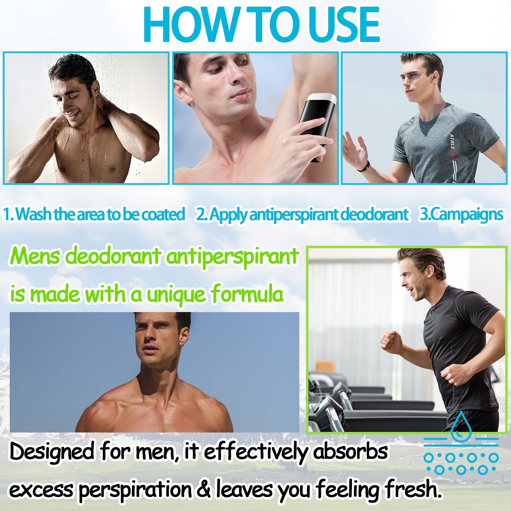 Sadoer Deodorant With Naturally Derived Ingredients, 48 Hour Odor Control | Cool Ocean Scent MEN DEODORANT STICK 20G
