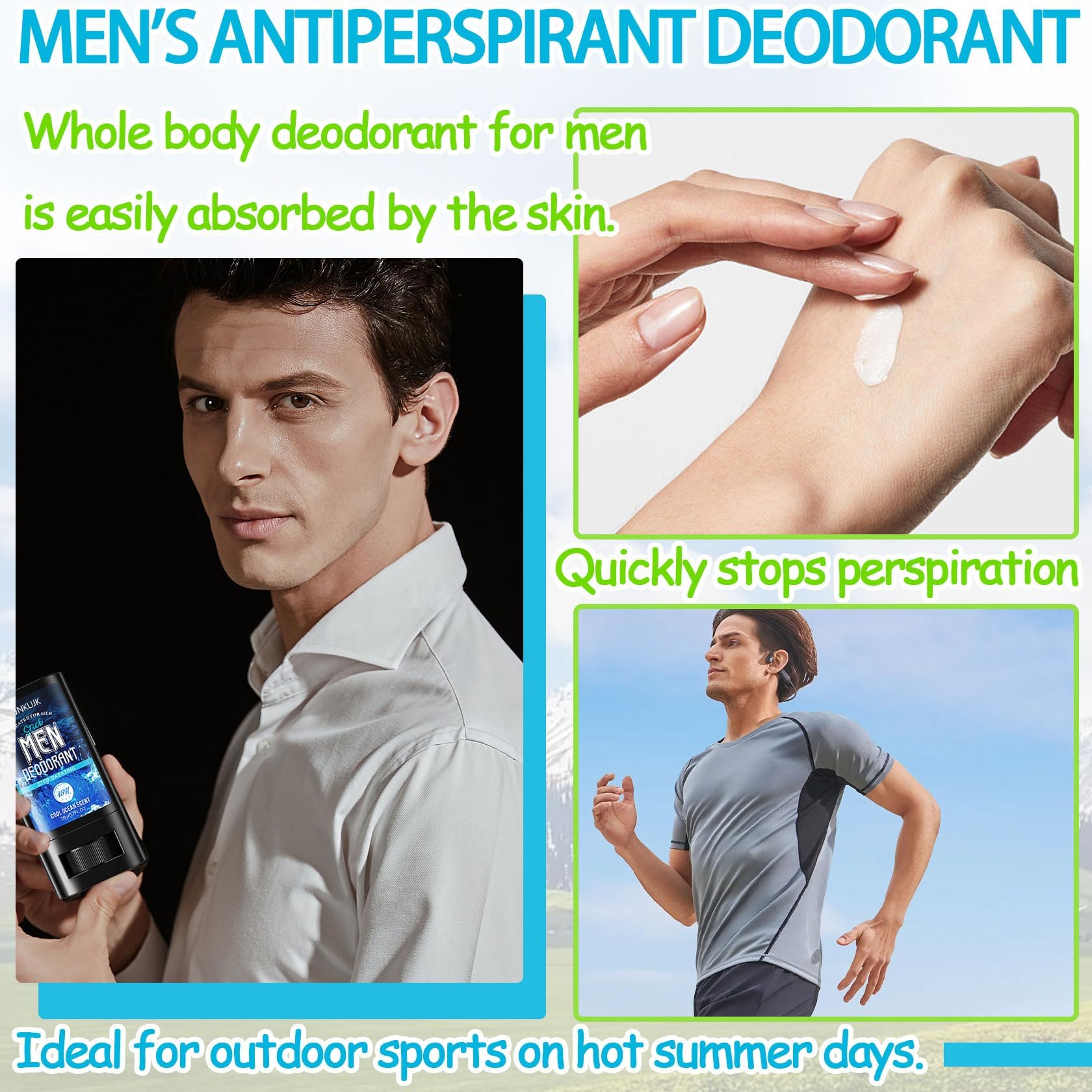 Sadoer Deodorant With Naturally Derived Ingredients, 48 Hour Odor Control | Cool Ocean Scent MEN DEODORANT STICK 20G