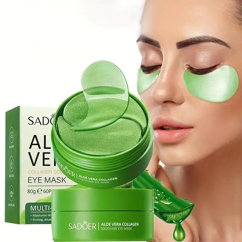 Aloe Vera Eye Masks - 60 PCS Under Eye Patches for Puffy Eyes and Dark Circles Treatments - Hydrating Eye Mask Skincare, Eye Gel Pads for Eye, Reduce Wrinkles and Fine Lines, Improve and Firm Eye Skin
