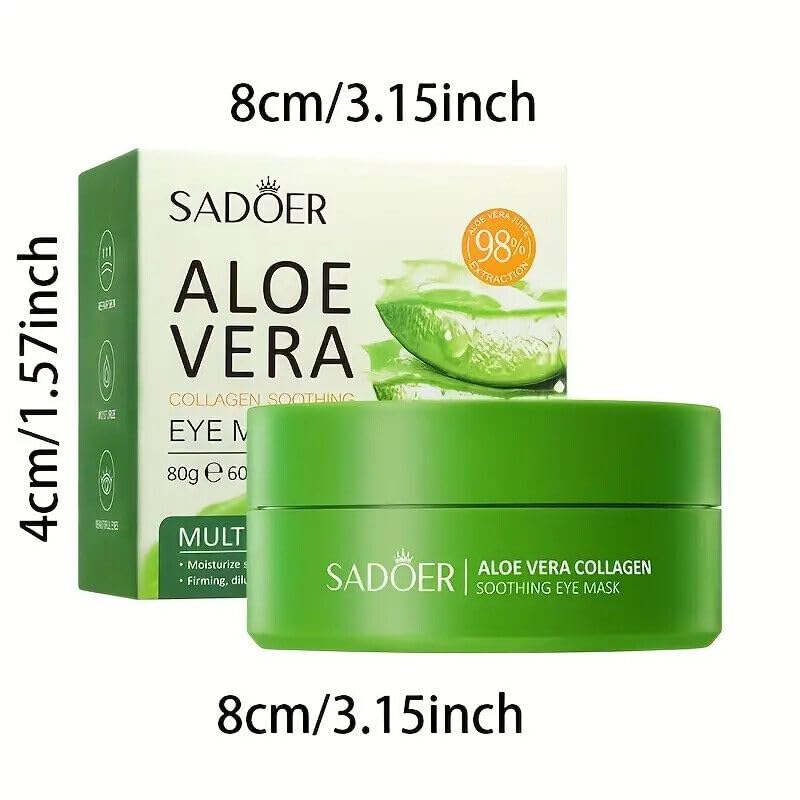 Aloe Vera Eye Masks - 60 PCS Under Eye Patches for Puffy Eyes and Dark Circles Treatments - Hydrating Eye Mask Skincare, Eye Gel Pads for Eye, Reduce Wrinkles and Fine Lines, Improve and Firm Eye Skin