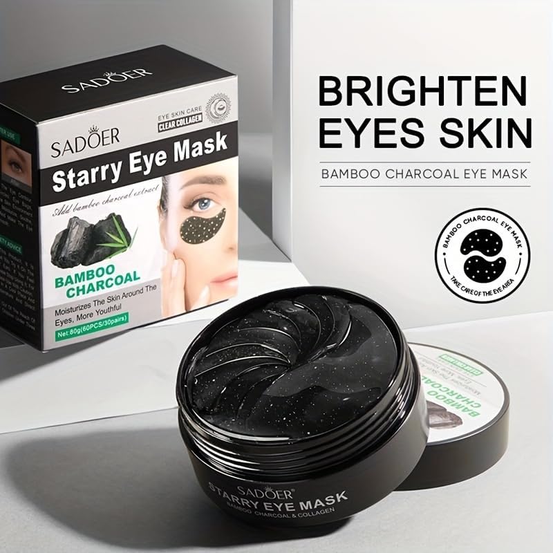 Sadoer 60Pcs Eye Masks Moisturizing Gel Bamboo charcoal Eye Patches for Puffiness Eye Masks Eye Bags Treatment for Women and Man Eye Patch Gel Anti Wrinkle Under Eye Gel Anti Age Eyes Care Masks