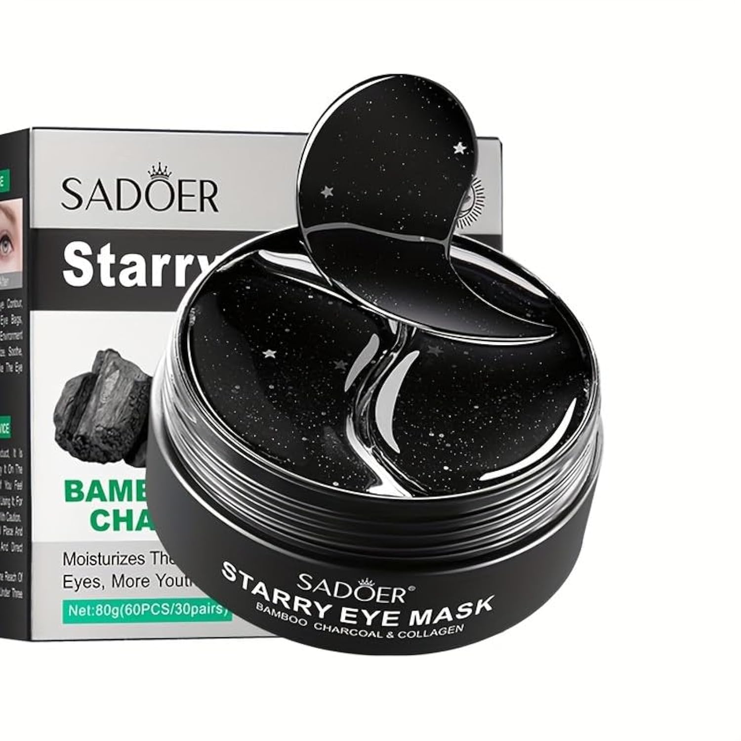 Sadoer 60Pcs Eye Masks Moisturizing Gel Bamboo charcoal Eye Patches for Puffiness Eye Masks Eye Bags Treatment for Women and Man Eye Patch Gel Anti Wrinkle Under Eye Gel Anti Age Eyes Care Masks