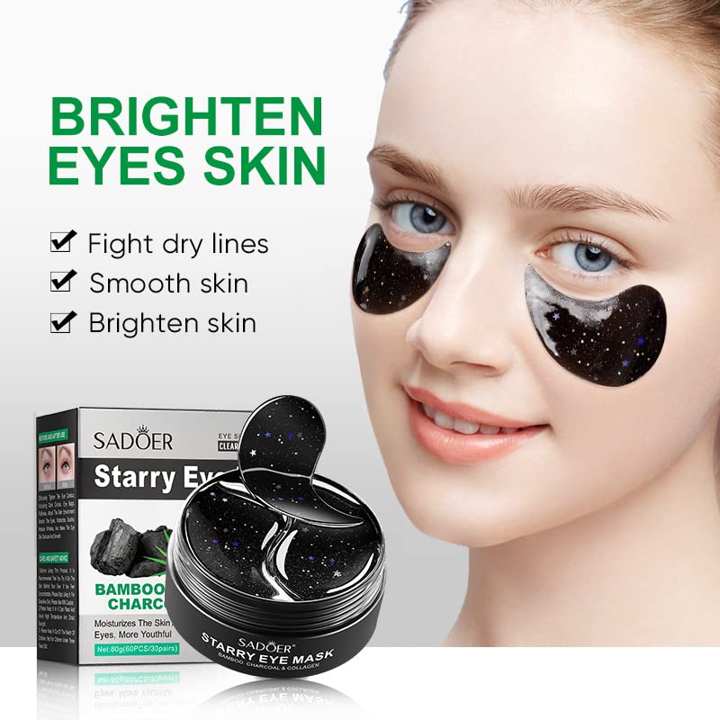 Sadoer 60Pcs Eye Masks Moisturizing Gel Bamboo charcoal Eye Patches for Puffiness Eye Masks Eye Bags Treatment for Women and Man Eye Patch Gel Anti Wrinkle Under Eye Gel Anti Age Eyes Care Masks