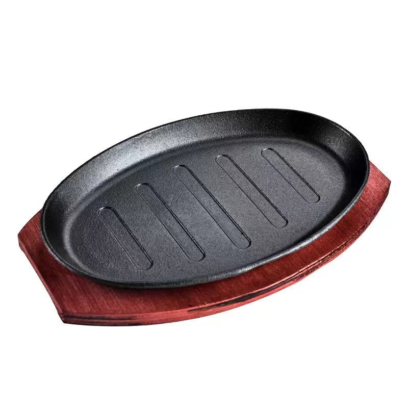 Cast Iron Steak Plate Serving Sizzling Dish Fajita Plate Cooking Plate Fajita Pan Sizzle Griddle Steak Pan for Party Kitchen, 23cmx14.5cm