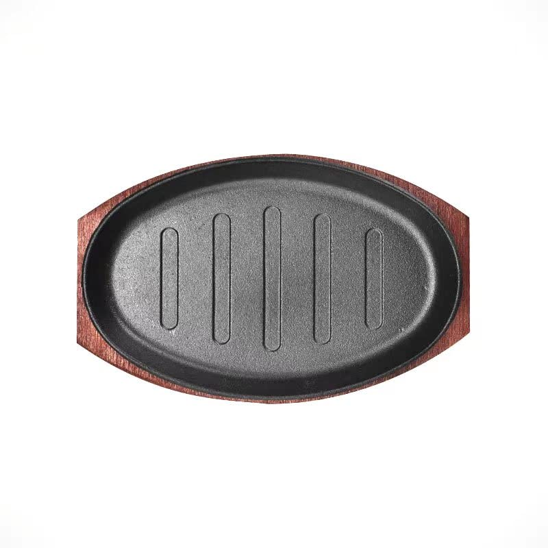 Cast Iron Steak Plate Serving Sizzling Dish Fajita Plate Cooking Plate Fajita Pan Sizzle Griddle Steak Pan for Party Kitchen, 23cmx14.5cm