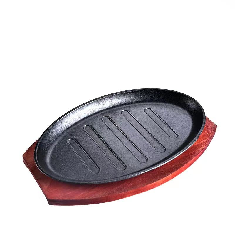 Cast Iron Steak Plate Serving Sizzling Dish Fajita Plate Cooking Plate Fajita Pan Sizzle Griddle Steak Pan for Party Kitchen, 23cmx14.5cm