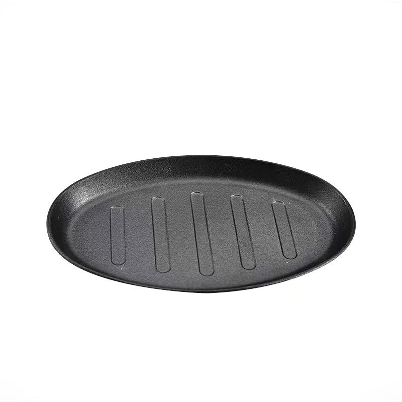 Cast Iron Steak Plate Serving Sizzling Dish Fajita Plate Cooking Plate Fajita Pan Sizzle Griddle Steak Pan for Party Kitchen, 23cmx14.5cm