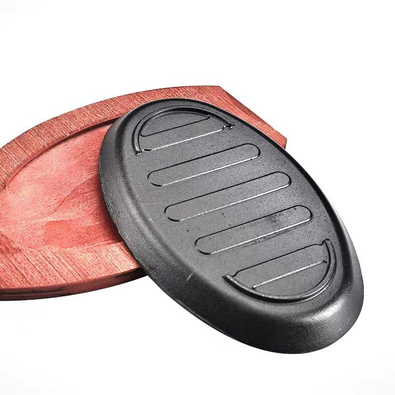 Cast Iron Steak Plate Serving Sizzling Dish Fajita Plate Cooking Plate Fajita Pan Sizzle Griddle Steak Pan for Party Kitchen, 23cmx14.5cm