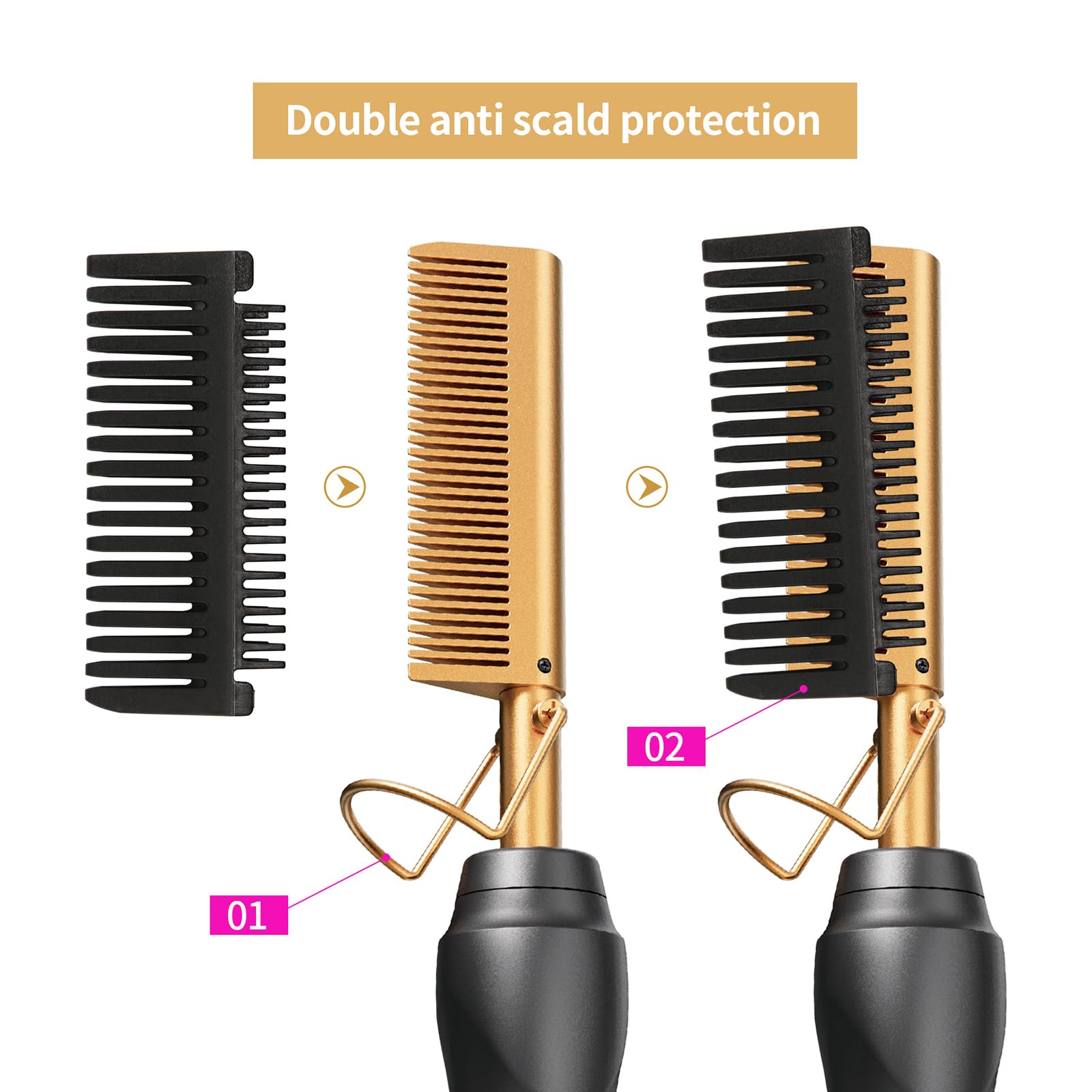 Hot Comb Hair Straightener Heat Pressing Combs Ceramic Electric Hair Straightening Comb, Curling Iron for Natural Black Hair Beard Wigs Holiday Gift