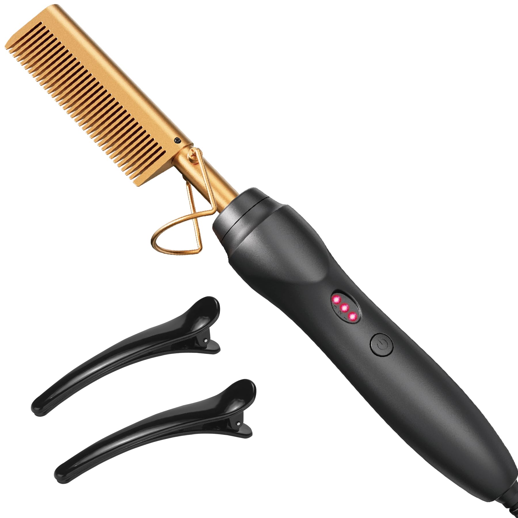 Hot Comb Hair Straightener Heat Pressing Combs Ceramic Electric Hair Straightening Comb, Curling Iron for Natural Black Hair Beard Wigs Holiday Gift