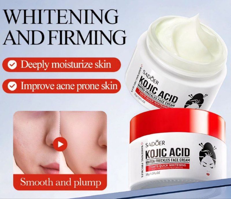 SADOER KOJIC ACID 30G WHITENING FRECKLE FACE CREAM WITH KOJIC ACID, NIACINAMIDE, HYALURONIC ACID, MOISTURIZES, FIRMS, ANTI-WRINKLE