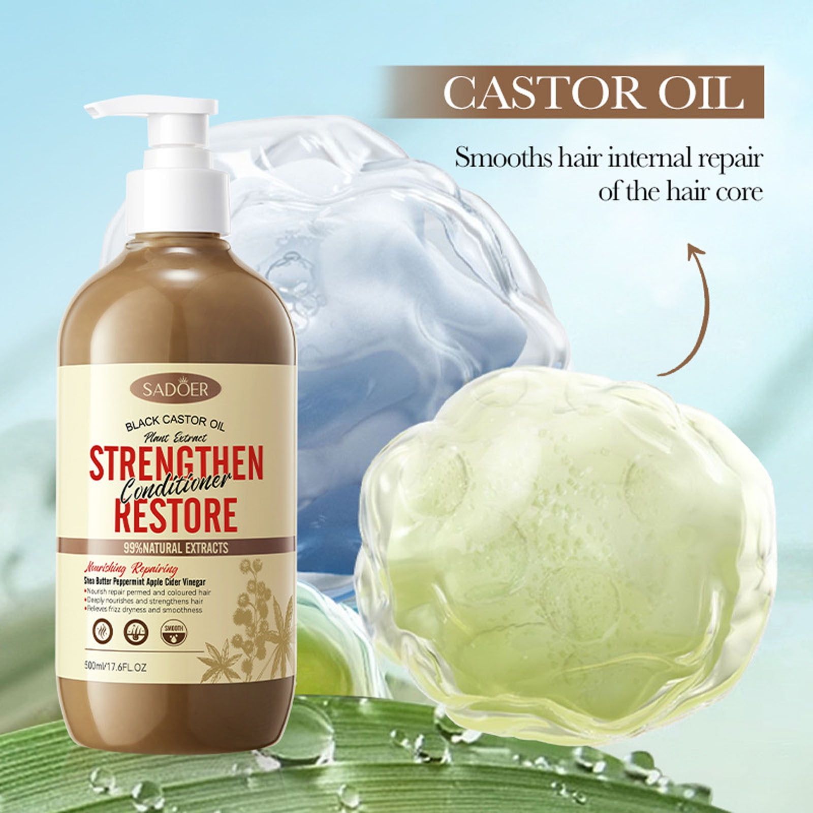 Sadoer Black Castor Oil Nourishing Repairing Conditioner Improves Frizz Conditioner Multi-active Nutriton for Damaged Hair 500 ml