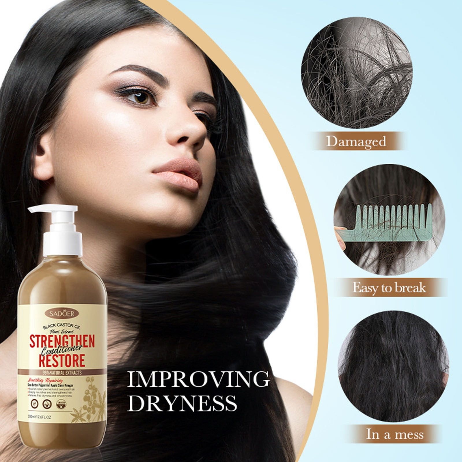 Sadoer Black Castor Oil Nourishing Repairing Conditioner Improves Frizz Conditioner Multi-active Nutriton for Damaged Hair 500 ml