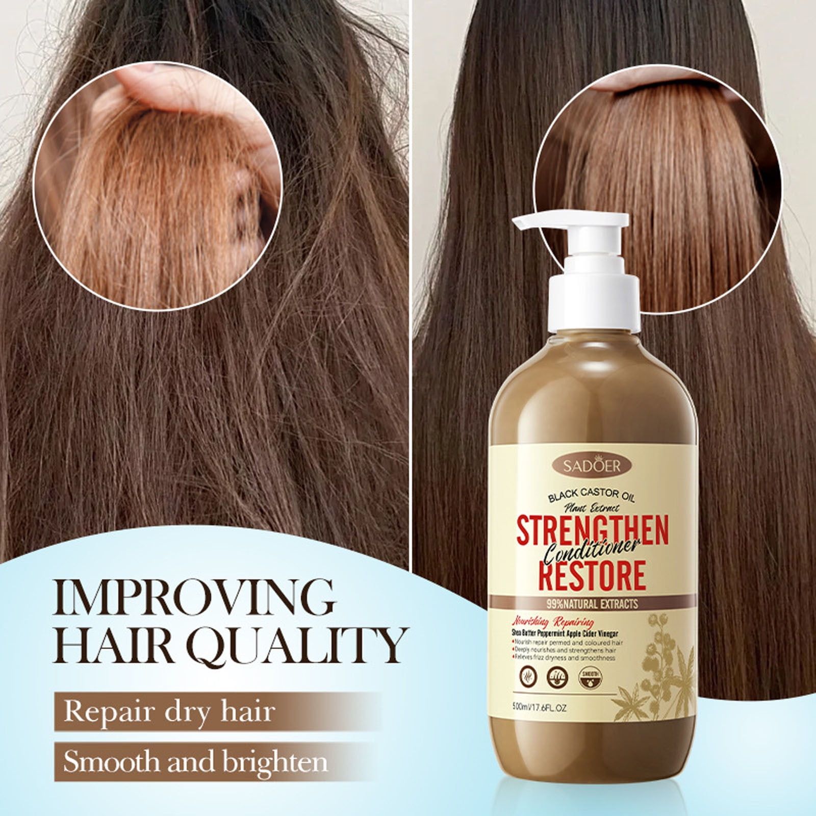 Sadoer Black Castor Oil Nourishing Repairing Conditioner Improves Frizz Conditioner Multi-active Nutriton for Damaged Hair 500 ml