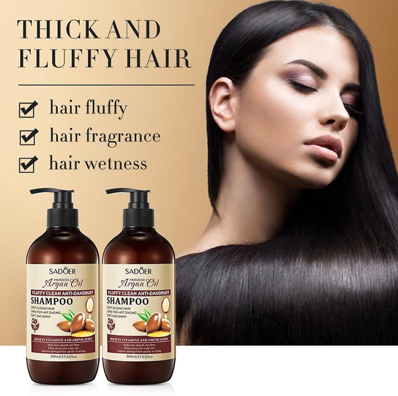 Sadoer Argan Oil Shampoo, Argan Oil Haircare Against Dandruff Itchy and Dry Scalp, Sulfate Free Shampoo,Moisturising Shampoo,Dandruff Shampoo Helps Reduce Hair Loss,Strong Hair,Softness and Shine