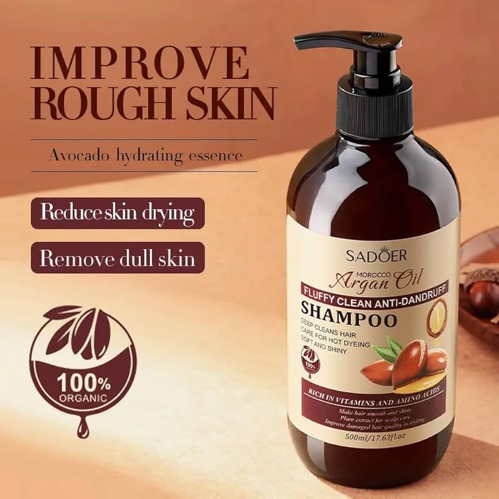 Sadoer Argan Oil Shampoo, Argan Oil Haircare Against Dandruff Itchy and Dry Scalp, Sulfate Free Shampoo,Moisturising Shampoo,Dandruff Shampoo Helps Reduce Hair Loss,Strong Hair,Softness and Shine