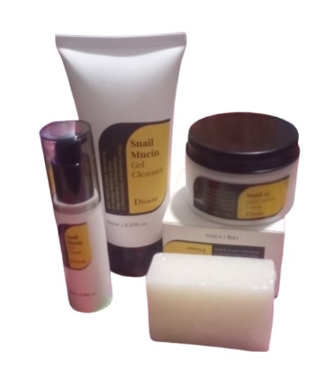 Disaar 4 in 1 snail  mucin multi action cream,gel cleanser,serum soap & eye cream set