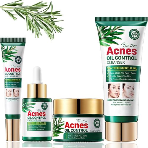 SADOER 4 PCSACNES OIL CONTROL WITH Tea Tree (CLEANSER,MOISTURISER,SERUM&EYE CREAM) Skin Care Kit - Skin Care Kit - Fights Acne, Removes Excess Oil, Moisture, Improves Elasticity