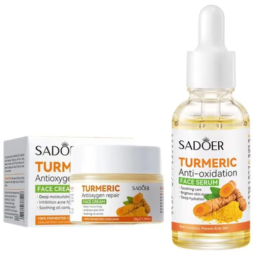 SADOER 2 in 1,Turmeric Antioxygen Face Cream + Tumeric Anti-Oxidation Face Serum SET