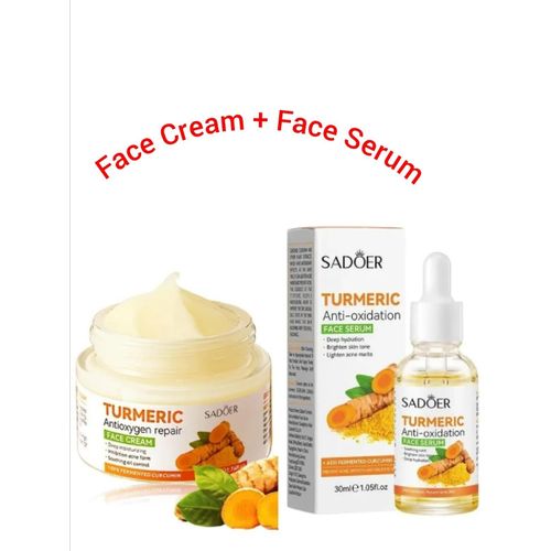 SADOER 2 in 1,Turmeric Antioxygen Face Cream + Tumeric Anti-Oxidation Face Serum SET