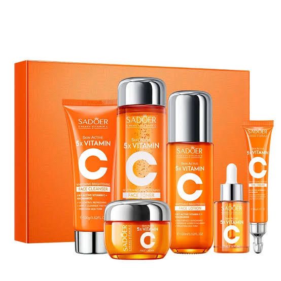 SADOER 5x Vitamin C Toner Set, Korean 5 In 1 Active Vitamin C + Niacinamide Skin Care Set - Face Toner/Cleanser/Serum/Lotion/Cream/Eye Cream