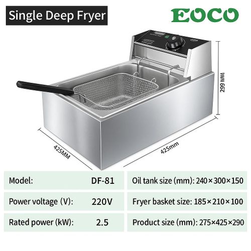 EOCO 6L Single Commercial Electric Deep Fryer Stainless Steel Cookware Silver
