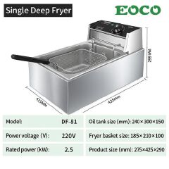 EOCO 6L Single Commercial Electric Deep Fryer Stainless Steel Cookware Silver