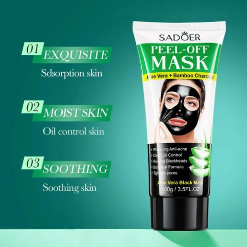 SADOER Aloe Vera & Bamboo Charcoal Peel-Off Mask – Blackhead Remover, Oil Control & Acne Care
