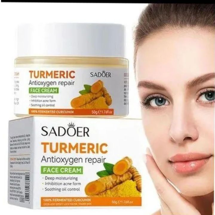 2 in 1, Sadoer Turmeric Cream + Tumeric Serum, the Combination of Sadoer Tumeric Cream and Turmeric Serum Guarantees Like Vitamin C, Deep Hydration, inhibits Acne formation, Lighten Acne Marks, Sooth