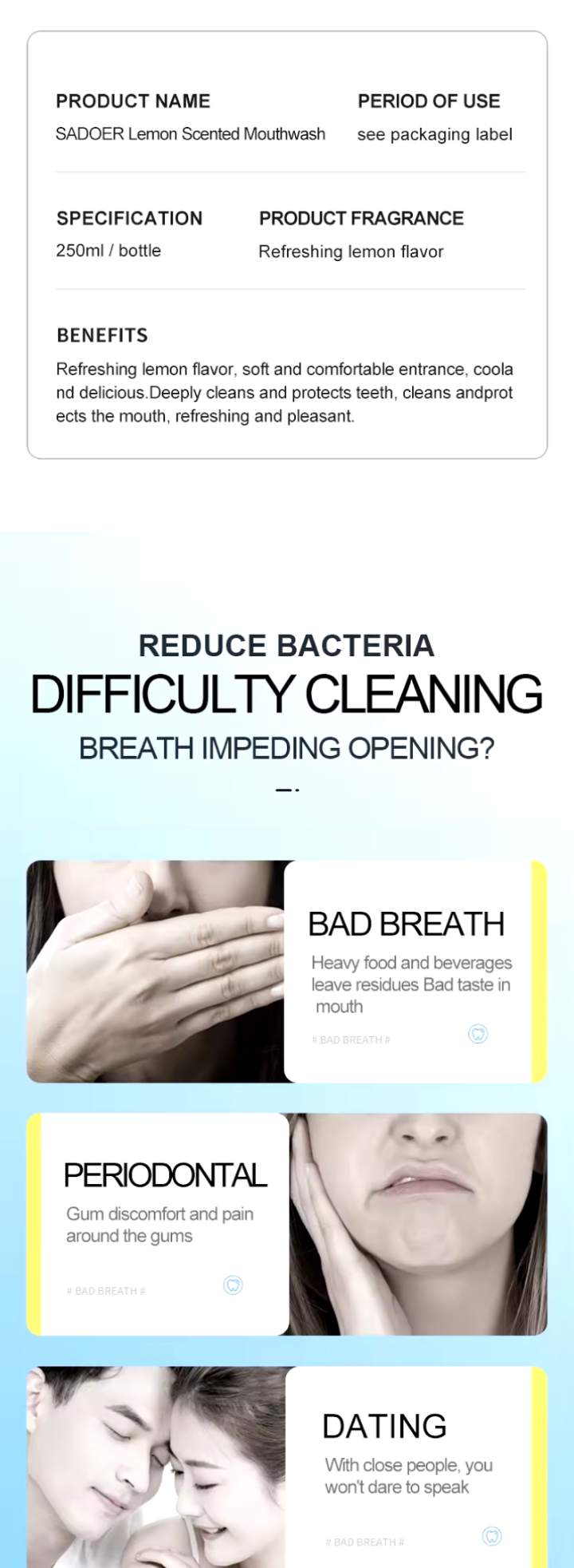 Sadoer Mouthwash Lemon / Mint / Peach fruit scent Remove Oral  Odor Mouth Liquid Cleansing Rinse Mouth Wash