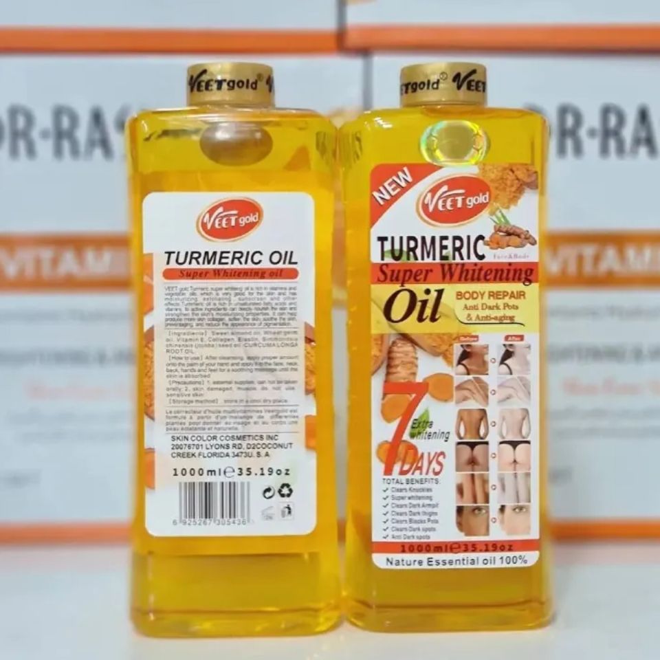 VEET GOLD Turmeric Supper Whitening Oil 1000ml Clears Knuckles Removes Dirt & Impurities Super Whitening Clears Dark Thighs Anti Dark Spots Body Oil 1000ml
