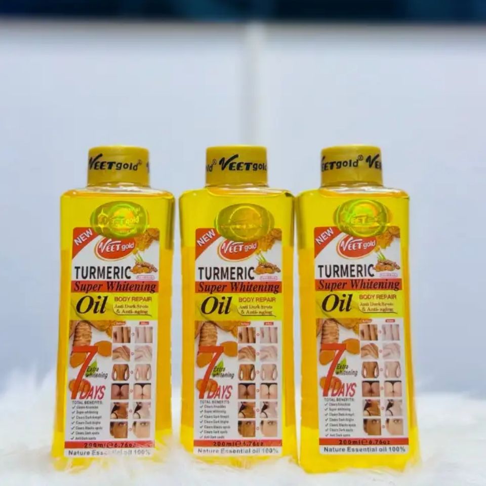 Veet Gold Turmeric Oil 200ml Super Whitening Skin Repair Anti-Aging Removes Wrinkles Dark Spots & Smooths Clears Knuckles Premium Organic Exfoliating Body Oil