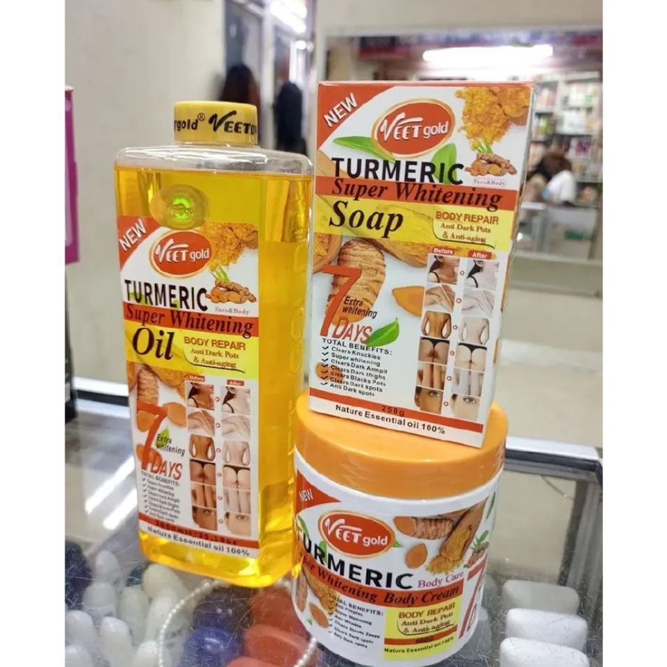 3 Packs VEET GOLD Turmeric [Oil + Soap + Cream]Supper Whitening Oil Clears Knuckles Removes Dirt & Impurities Super Whitening Clears Dark Thighs Anti Darkspots