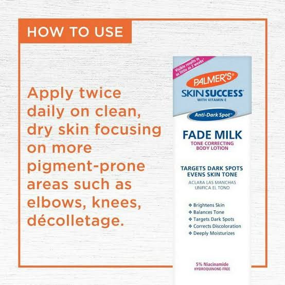 Palmers skin success body lotion Even tone Fade Milk with Vitamin E and Alpha Hydroxy Anti dark spot fade tone correcting lotion White 250ml