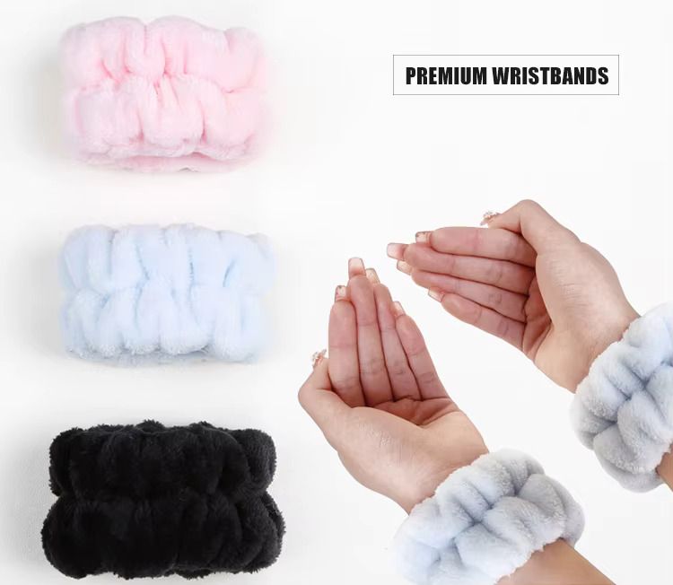 3pc set Spa Headband and Wristbands for Washing Face/makeup Absorbent Sponge and cuff Headband for Women's skin care routine Head band and Wrist bands  pack