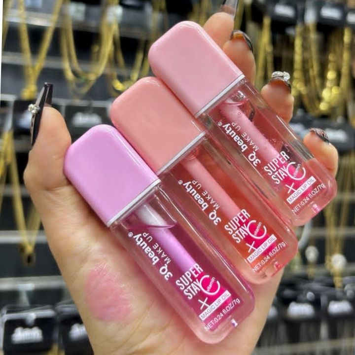 3 PIECES Magic Lip Oil Super Stay With Vitamin C 3Q Beauty Makeup Hydrating Plumping Lip Gloss Coat For Cute Makeup Lipsticks Tinted Clear Serum Fruit Lip Balm Oils Cosmetics