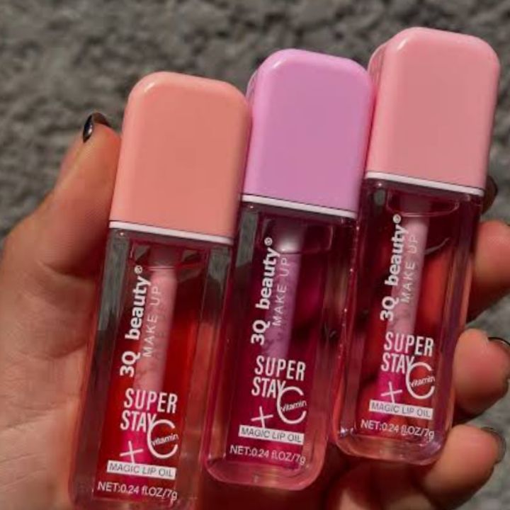 3 PIECES Magic Lip Oil Super Stay With Vitamin C 3Q Beauty Makeup Hydrating Plumping Lip Gloss Coat For Cute Makeup Lipsticks Tinted Clear Serum Fruit Lip Balm Oils Cosmetics