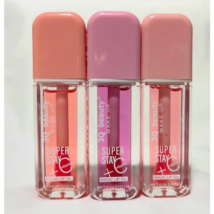 3 PIECES Magic Lip Oil Super Stay With Vitamin C 3Q Beauty Makeup Hydrating Plumping Lip Gloss Coat For Cute Makeup Lipsticks Tinted Clear Serum Fruit Lip Balm Oils Cosmetics